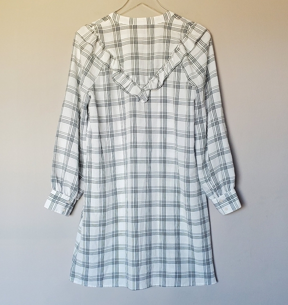 Madewell Plaid Ruffle-Yoke Shirtdress Windowpane NWOT - Picture 6 of 12